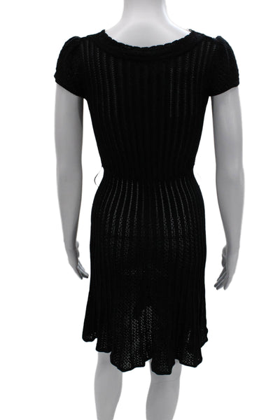 BCBG Max Azria Women Fit & Flare Black V Neck Short Sleeve Dress Size XS