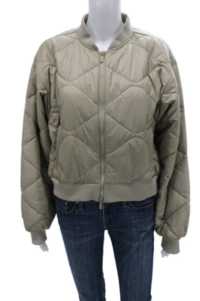 Under Armour Women Bomber Jacket Beige Geometric Long Sleeve Size S