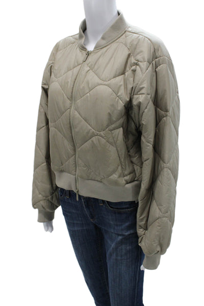 Under Armour Women Bomber Jacket Beige Geometric Long Sleeve Size S