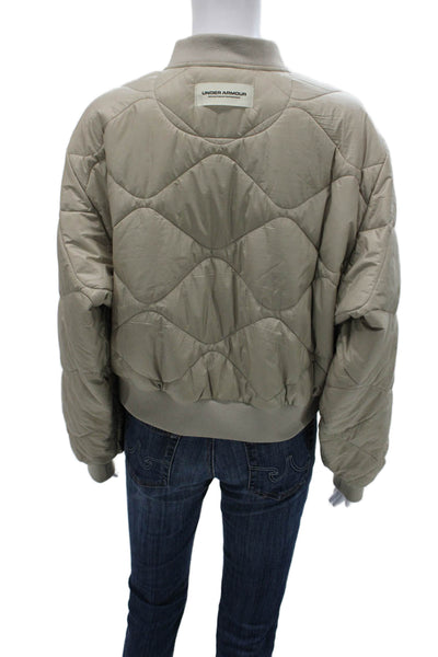 Under Armour Women Bomber Jacket Beige Geometric Long Sleeve Size S