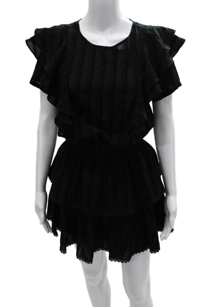 Shabby Chic Women Fit & Flare Dress Black Striped Short Sleeve Size XS