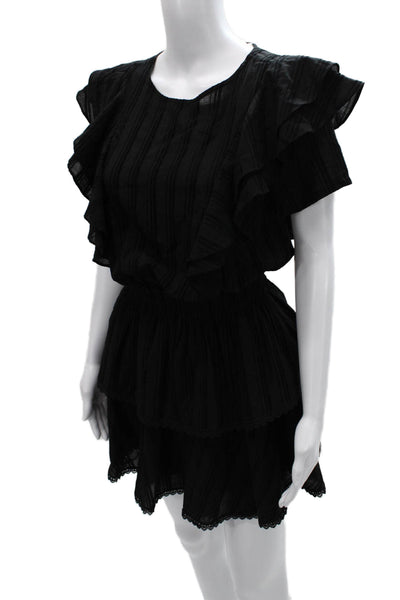 Shabby Chic Women Fit & Flare Dress Black Striped Short Sleeve Size XS