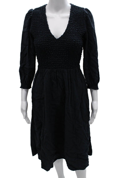 Wilfred Women Fit & Flare Maxi V Neck 3/4 Sleeve Black Dress Size S