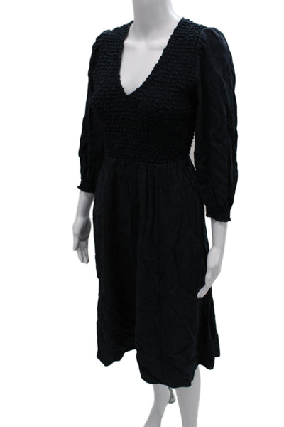 Wilfred Women Fit & Flare Maxi V Neck 3/4 Sleeve Black Dress Size S