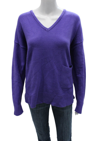 Renuar Womens V-Neck Pullover Viscose Sweater Long Sleeve Purple Size L