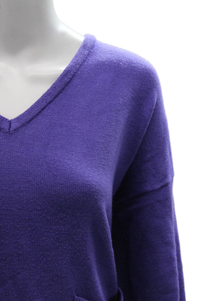 Renuar Womens V-Neck Pullover Viscose Sweater Long Sleeve Purple Size L
