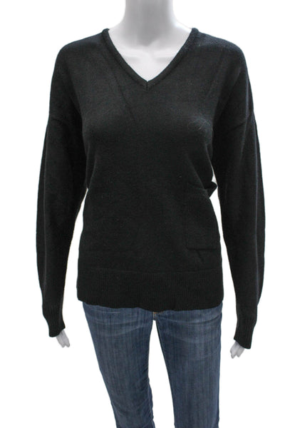 Renuar Womens V Neck Black Pullover Sweater Viscose Long Sleeve Size XL