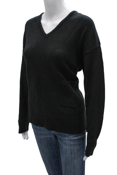 Renuar Womens V Neck Black Pullover Sweater Viscose Long Sleeve Size XL