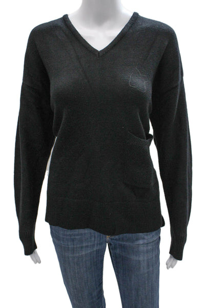 Renuar Womens V-Neck Viscose Pullover Sweater Black Long Sleeve Size M