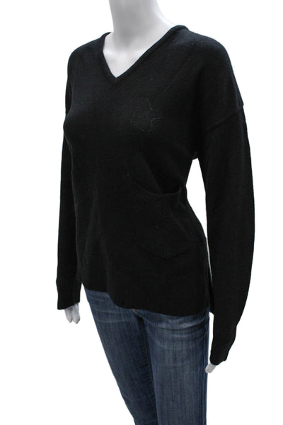 Renuar Womens V-Neck Viscose Pullover Sweater Black Long Sleeve Size M