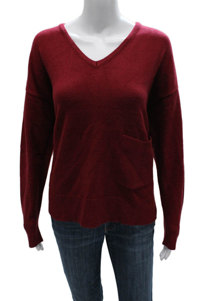 Renuar Women Red V-Neck Pullover Sweater Long Sleeve Solid Size L