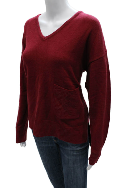 Renuar Women Red V-Neck Pullover Sweater Long Sleeve Solid Size L