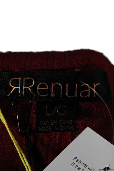 Renuar Women Red V-Neck Pullover Sweater Long Sleeve Solid Size L