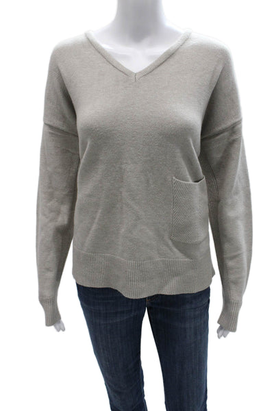 Renuar Women Pullover Sweater Gray V-Neck Viscose Long Sleeve Size L
