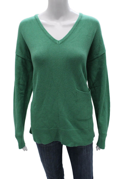 Renuar Women Pullover Sweater V-Neck Long Sleeve Green Size XL