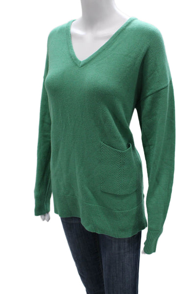Renuar Women Pullover Sweater V-Neck Long Sleeve Green Size XL
