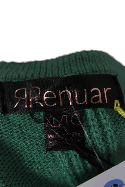 Renuar Women Pullover Sweater V-Neck Long Sleeve Green Size XL
