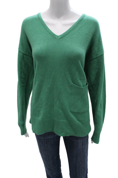 Renuar Womens Green V Neck Viscose Pullover Sweater Long Sleeve Size M