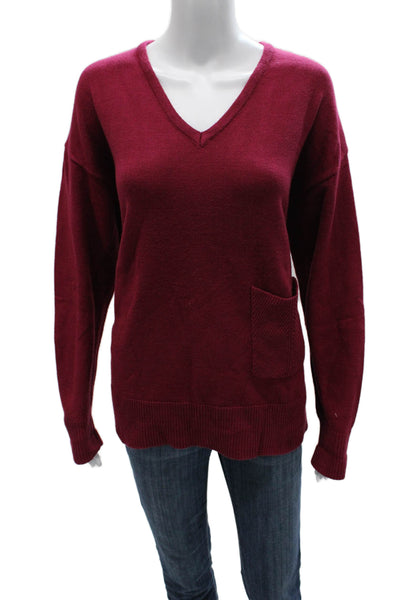 Renuar Women Pullover Sweater V Neck Red Viscose Long Sleeve Size XL