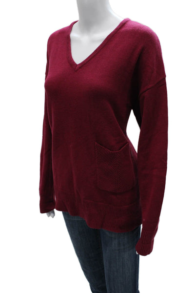 Renuar Women Pullover Sweater V Neck Red Viscose Long Sleeve Size XL