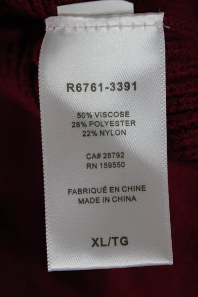 Renuar Women Pullover Sweater V Neck Red Viscose Long Sleeve Size XL