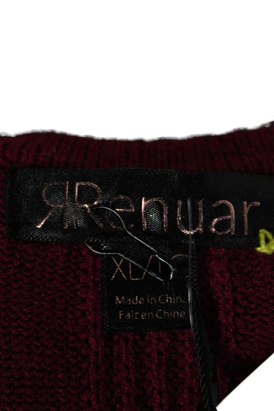 Renuar Women Pullover Sweater V Neck Red Viscose Long Sleeve Size XL