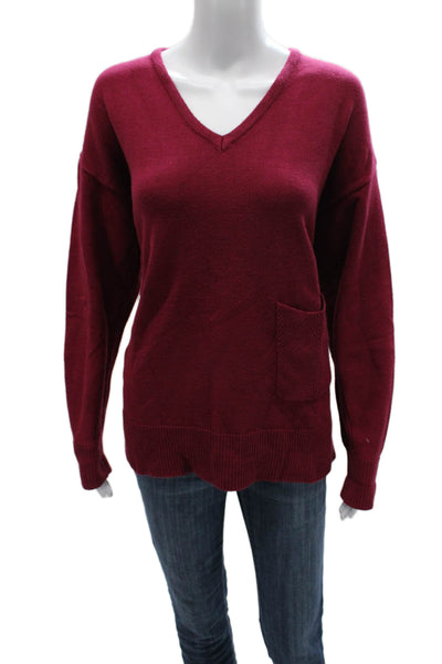 Renuar Women Red V-Neck Pullover Sweater Long Sleeve Size M