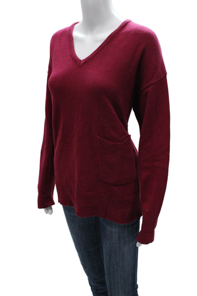 Renuar Women Red V-Neck Pullover Sweater Long Sleeve Size M