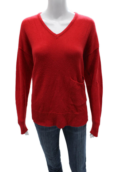 Renuar Womens Pullover Sweater V-Neck Long Sleeve Viscose Red Size L