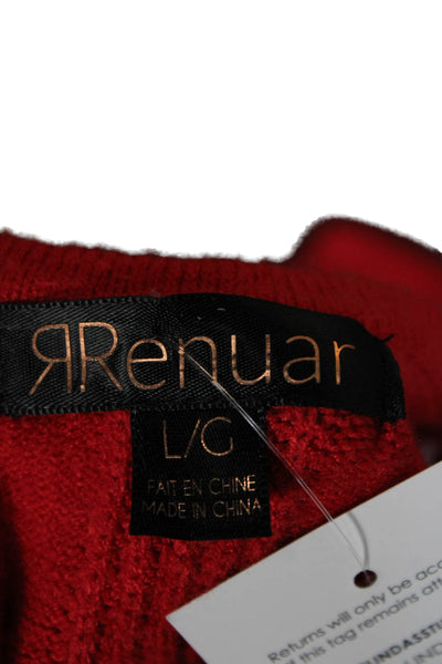 Renuar Womens Pullover Sweater V-Neck Long Sleeve Viscose Red Size L