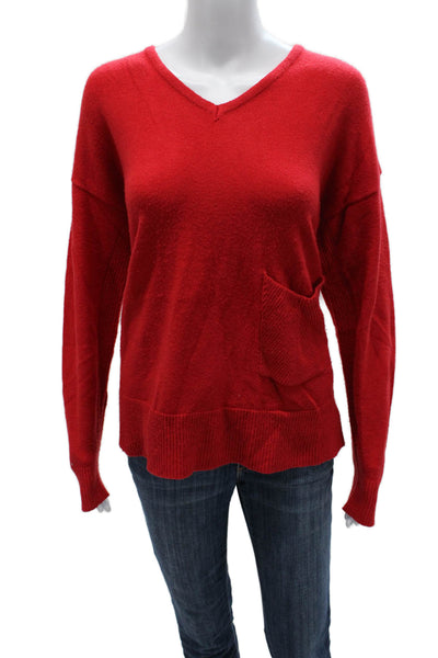 Renuar Women Red V Neck Viscose Pullover Long Sleeve Solid Fall Size M