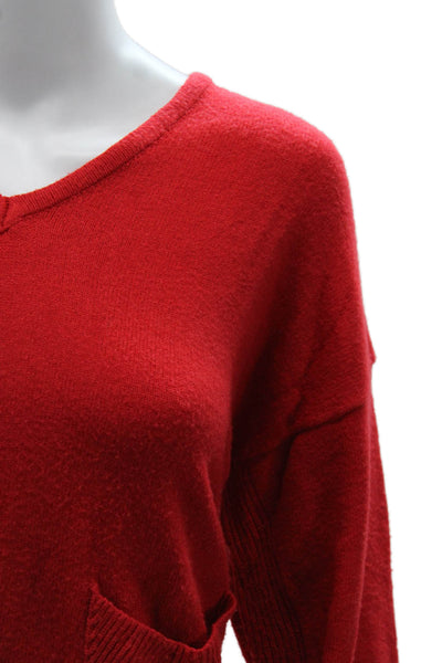 Renuar Women Red V Neck Viscose Pullover Long Sleeve Solid Fall Size M