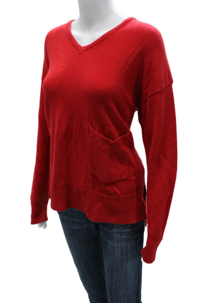 Renuar Women Red V Neck Viscose Pullover Long Sleeve Solid Fall Size M