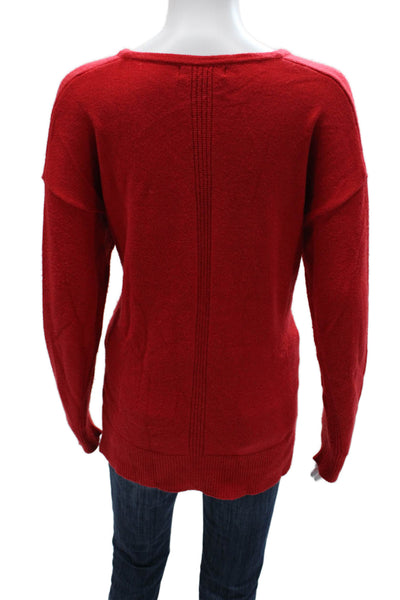 Renuar Women Red V Neck Viscose Pullover Long Sleeve Solid Fall Size M
