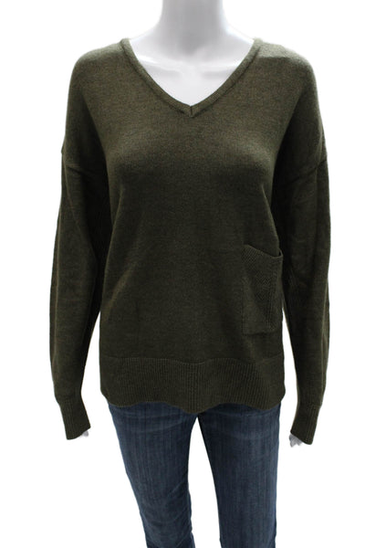 Renuar Women V-Neck Pullover Sweater Green Viscose Long Sleeve Size M