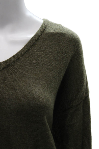 Renuar Women V-Neck Pullover Sweater Green Viscose Long Sleeve Size M