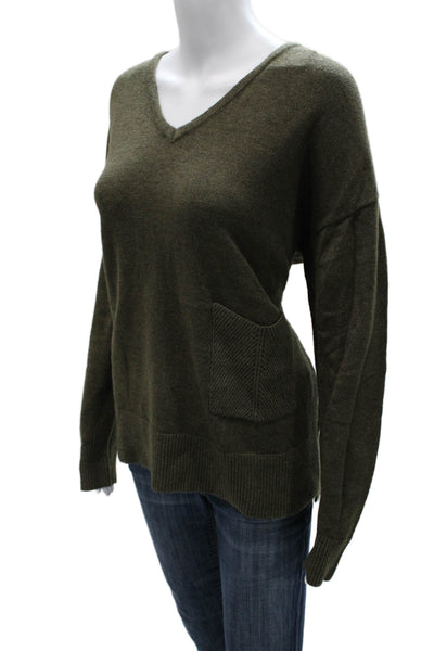 Renuar Women V-Neck Pullover Sweater Green Viscose Long Sleeve Size M