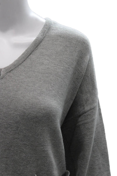 Renuar Women Gray V Neck Viscose Pullover Sweater Long Sleeve Size 2XL