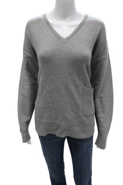 Renuar Women V-Neck Pullover Sweater Gray Long Sleeve Viscose Blend Size L