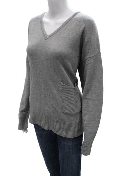 Renuar Women V-Neck Pullover Sweater Gray Long Sleeve Viscose Blend Size L