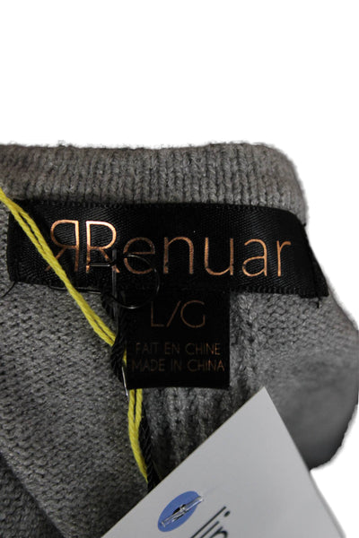 Renuar Women V-Neck Pullover Sweater Gray Long Sleeve Viscose Blend Size L