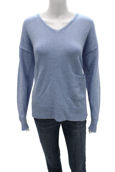 Renuar Women Pullover Sweater V-Neck Blue Long Sleeve Size L
