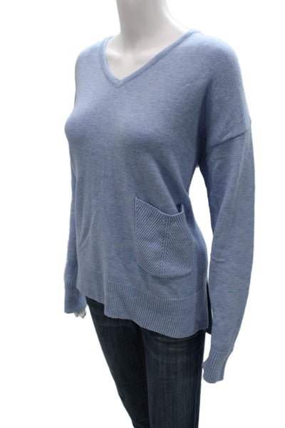 Renuar Women Pullover Sweater V-Neck Blue Long Sleeve Size L
