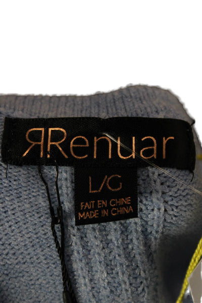 Renuar Women Pullover Sweater V-Neck Blue Long Sleeve Size L