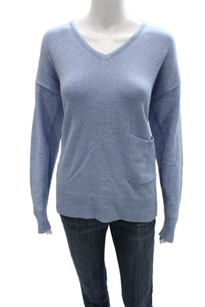 Renuar Womens Pullover Sweater V-Neck Viscose Blue Fall Size M
