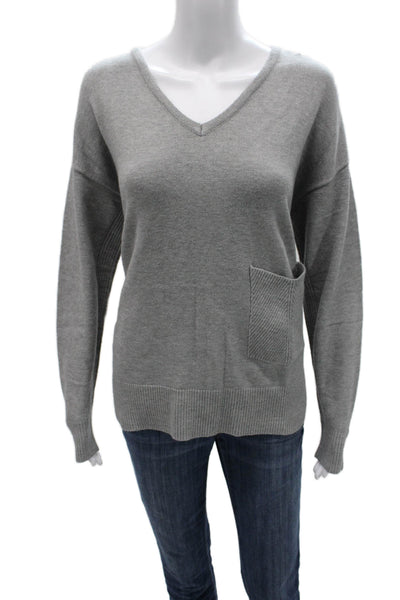 Renuar Women V-Neck Viscose Pullover Sweater Gray Long Sleeve Size M