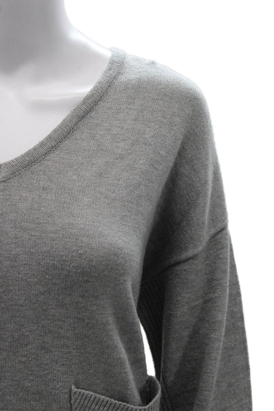 Renuar Women V-Neck Viscose Pullover Sweater Gray Long Sleeve Size M