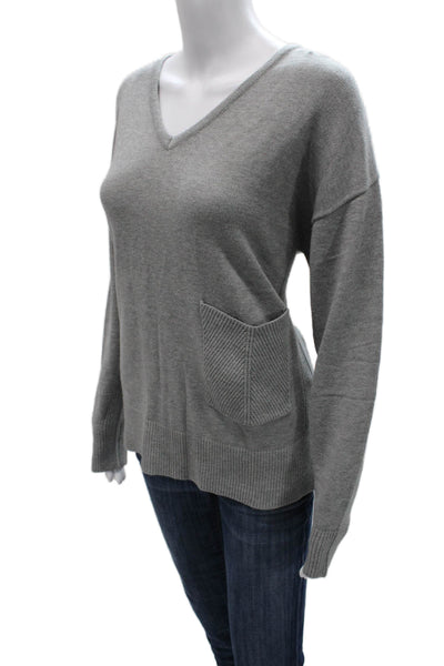 Renuar Women V-Neck Viscose Pullover Sweater Gray Long Sleeve Size M