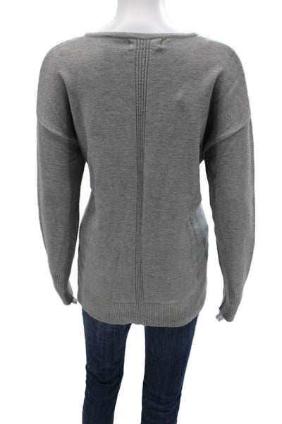 Renuar Women V-Neck Viscose Pullover Sweater Gray Long Sleeve Size M