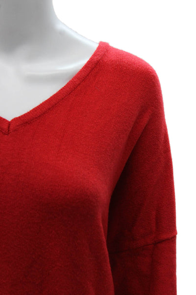 Renuar Women Pullover V-Neck Long Sleeve Sweater Red Size 2X
